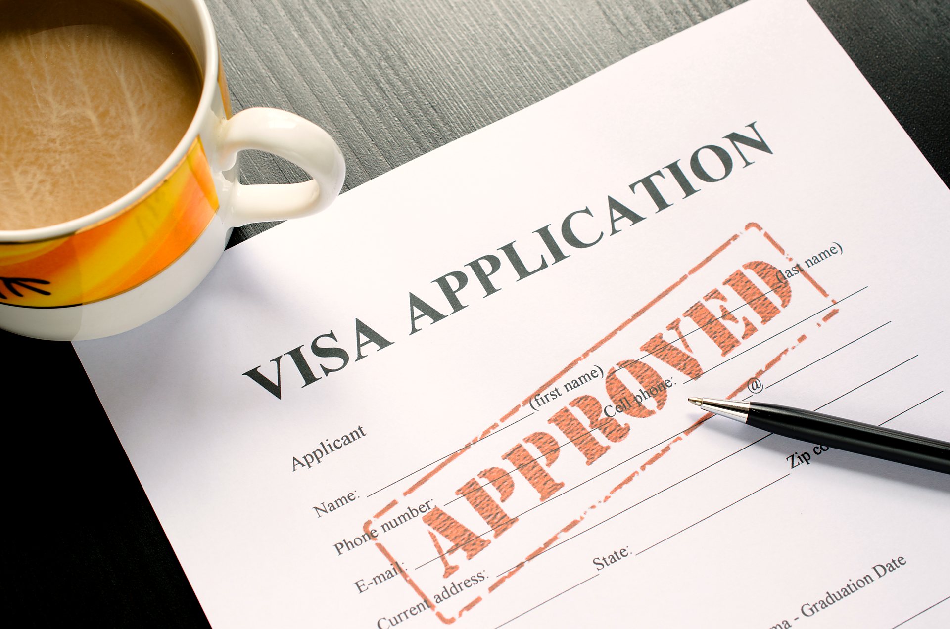 A visa application form stamped approved